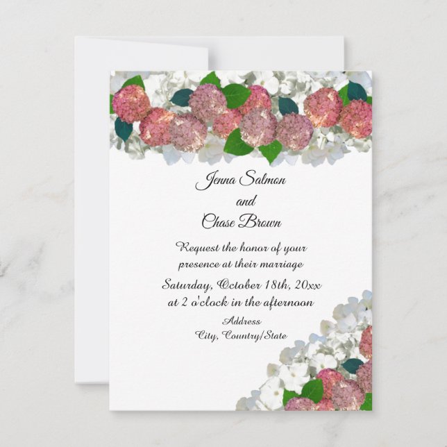 Convite de Casamento com Flores Mistas Coral e Sal (Frente)