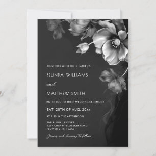 Convite de Casamento com Flores Prateadas, Pretas