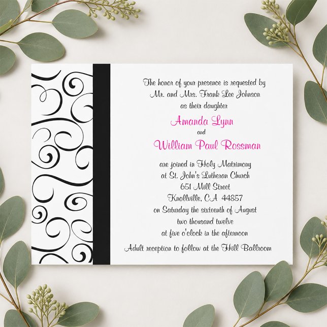Convite de Casamento com Flores Preto e Branco (Black and White Flourish Wedding Invitation)
