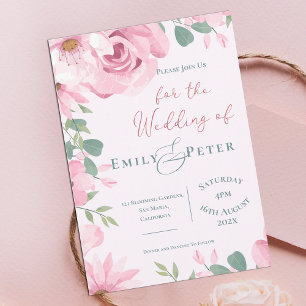 Convite de Casamento com Flores Rosa Elegante