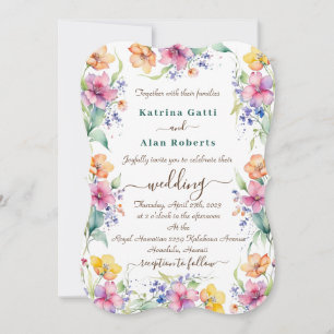Convite de Casamento com Flores Rosa, Pêssego e Am