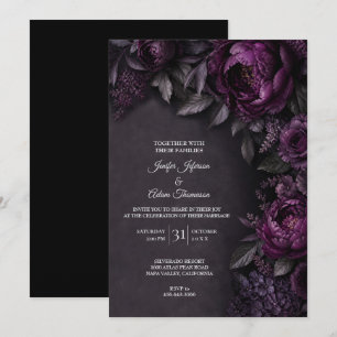 Convite de Casamento com Flores Roxas Mal-humorada