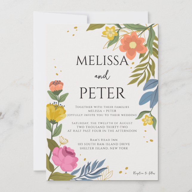 Convite de Casamento com Flores Silvestres (Frente)
