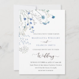 convite de casamento com flores silvestres azuis