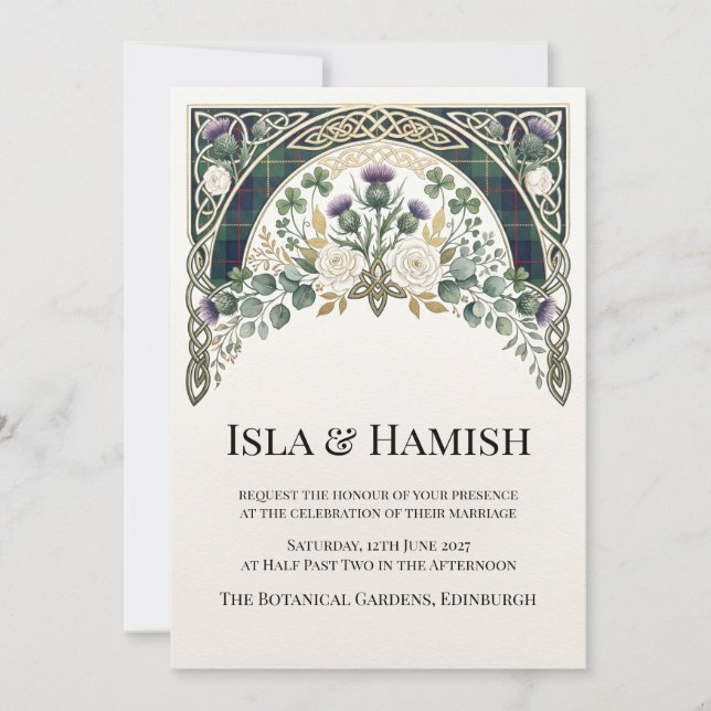 Convite de Casamento com Flores Silvestres Escoces (Frente)