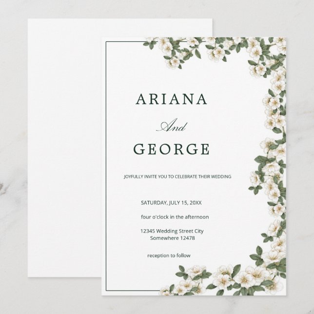 Convite de Casamento com Flores Silvestres Minimal (Frente/Verso)
