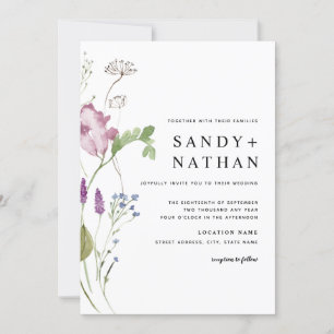 Convite de Casamento com Flores Silvestres Moderna