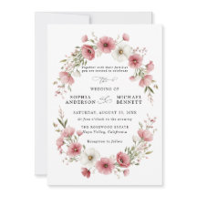 Convite de Casamento com Flores Silvestres Rosa