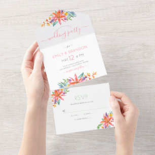 Convite de casamento com flores tropicais tudo em