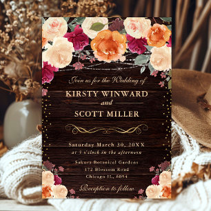 Convite de Casamento com Flores Vermelhas e Laranj