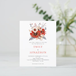 Convite de Casamento com Flores Vermelhas Elegante