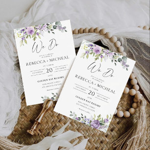 Convite de Casamento com Flores Violetas Romântica