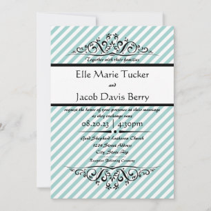 Convite de Casamento com Florescer Listrado Azul C