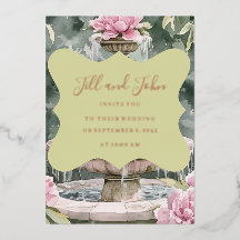 Convite de Casamento com Folha Brilhante Rosa Flor