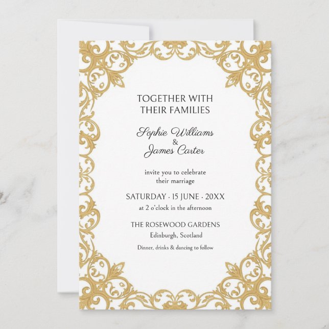 Convite de Casamento com Folha de Acanto em Ouro B (Frente)