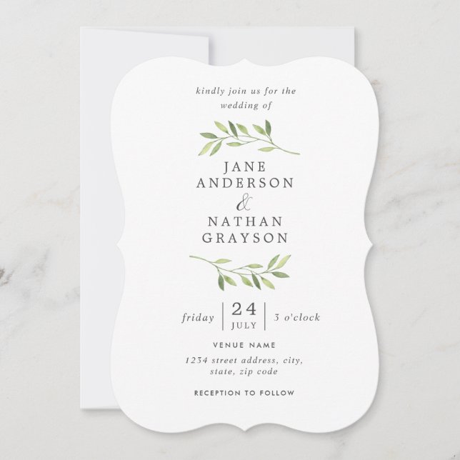 Convite de Casamento com Folha de Aquarela Elegant (Frente)
