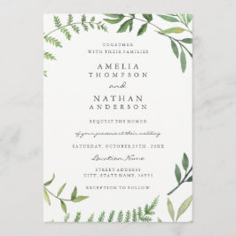 Convite de Casamento com Folha de Aquarela Verde