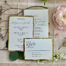 Convite de Casamento com Folha de Ouro e Borda Dec