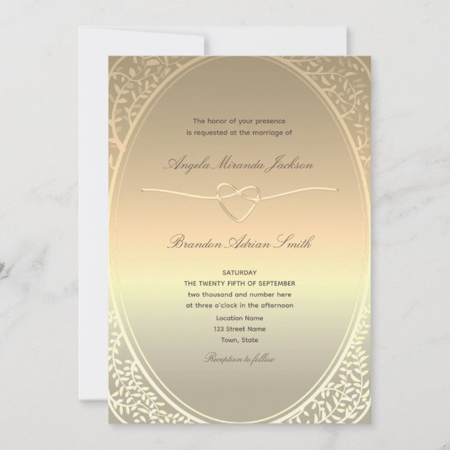 Convite de Casamento com Folha de Ouro Falsa e Cód (Frente)