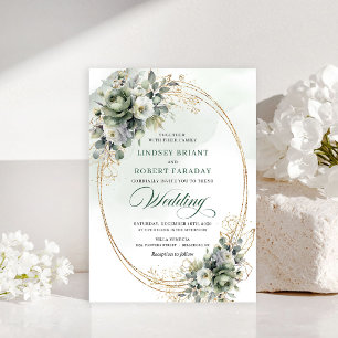 Convite de casamento com folhagem botânica em flor