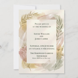 Convite de Casamento com Folhagem Botânica Pastel