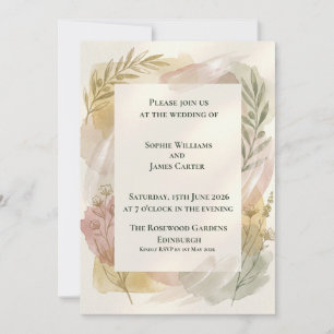 Convite de Casamento com Folhagem Botânica Pastel