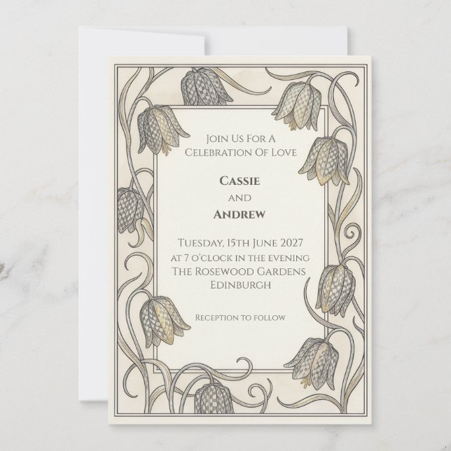 Convite de Casamento com Folhagem Botânica Suave (Frente)