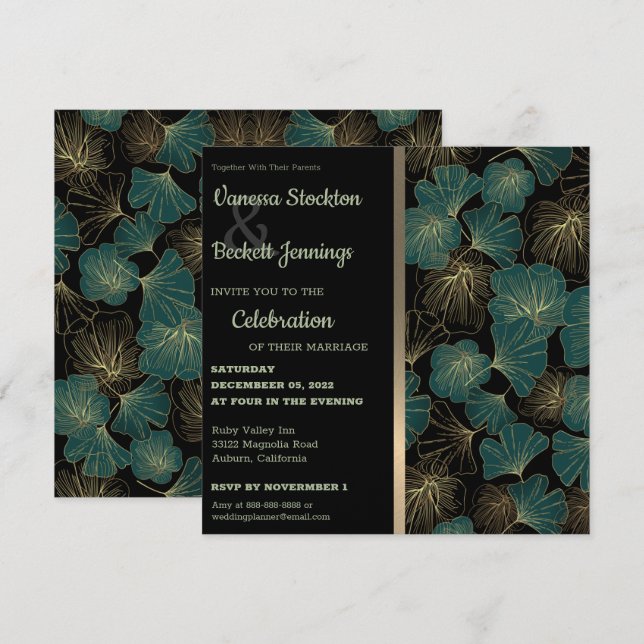 Convite de Casamento com Folhagem Elegante (Frente/Verso)