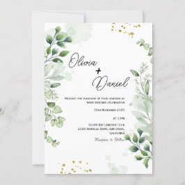 Convite de Casamento com Folhagem Fresca em Letra