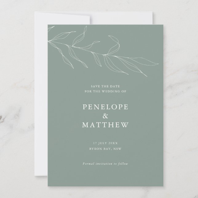 Convite de Casamento com Folhagem Sage Desenho de  (Frente)