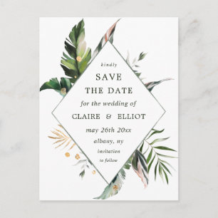 Convite de casamento com folhagem tropical