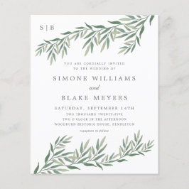 Convite de Casamento com Folhagem Verde Elegante e