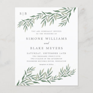Convite de Casamento com Folhagem Verde Elegante e