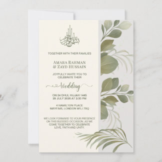 Convite de Casamento com Folhagem Verde Safira Ele