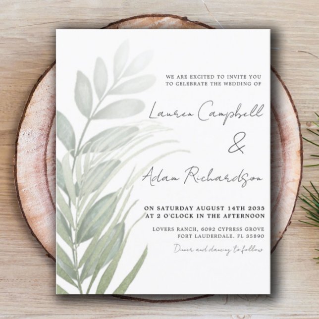 Convite de Casamento com Folhagem Verde Simples e  (Criador carregado)