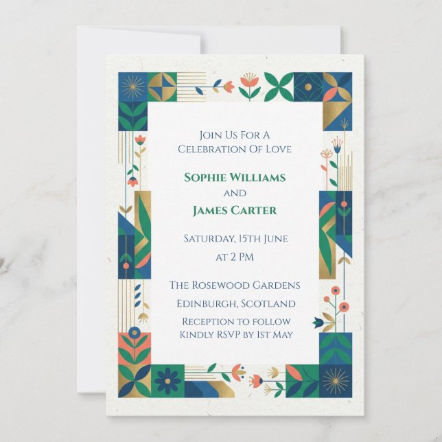 Convite de Casamento com Folhagens Botânicas Salvi (Frente)