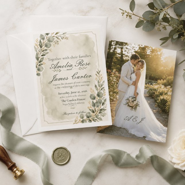 Convite de Casamento com Folhagens de Eucalipto Sa (Criador carregado)