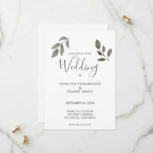 Convite de casamento com folhas de aquarela botâni