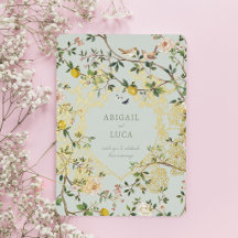 Convite de Casamento com Folhas Douradas e Pássaro