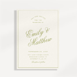 Convite de Casamento com Fonte Moderna em Verde Cí