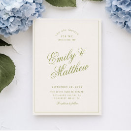 Convite de Casamento com Fonte Moderna em Verde Cí