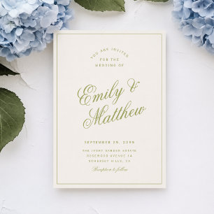 Convite de Casamento com Fonte Moderna em Verde Cí