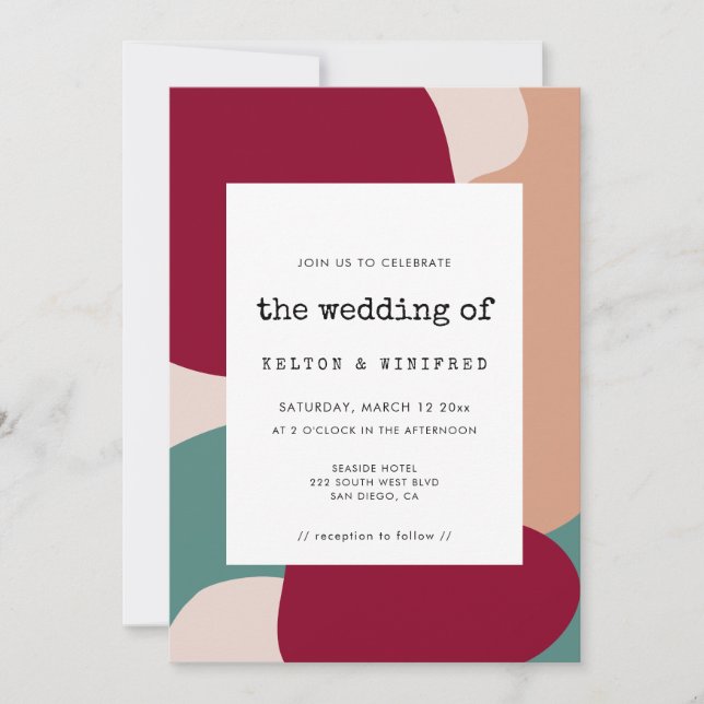 Convite de casamento com formas abstratas modernas (Frente)