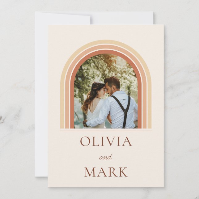 Convite de Casamento com Foto Arco-íris Boho (Frente)