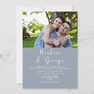 Convite de Casamento com Foto Azul Empoeirado