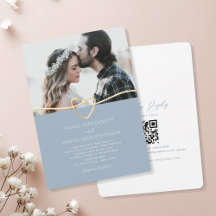 Convite de Casamento com Foto Azul Empoeirado e Có