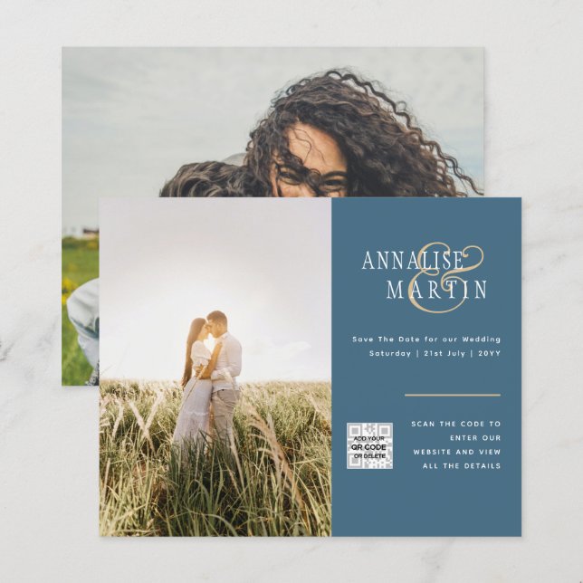 Convite de Casamento com Foto BLUE ORÇAMENTO Salva (Frente/Verso)