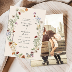 Convite de Casamento com Foto Boho Wildflower