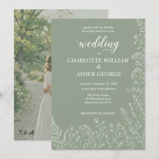 Convite de Casamento com Foto Botânica em Verde Sa