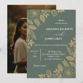Convite de Casamento com Foto Botânica em Verde Sa